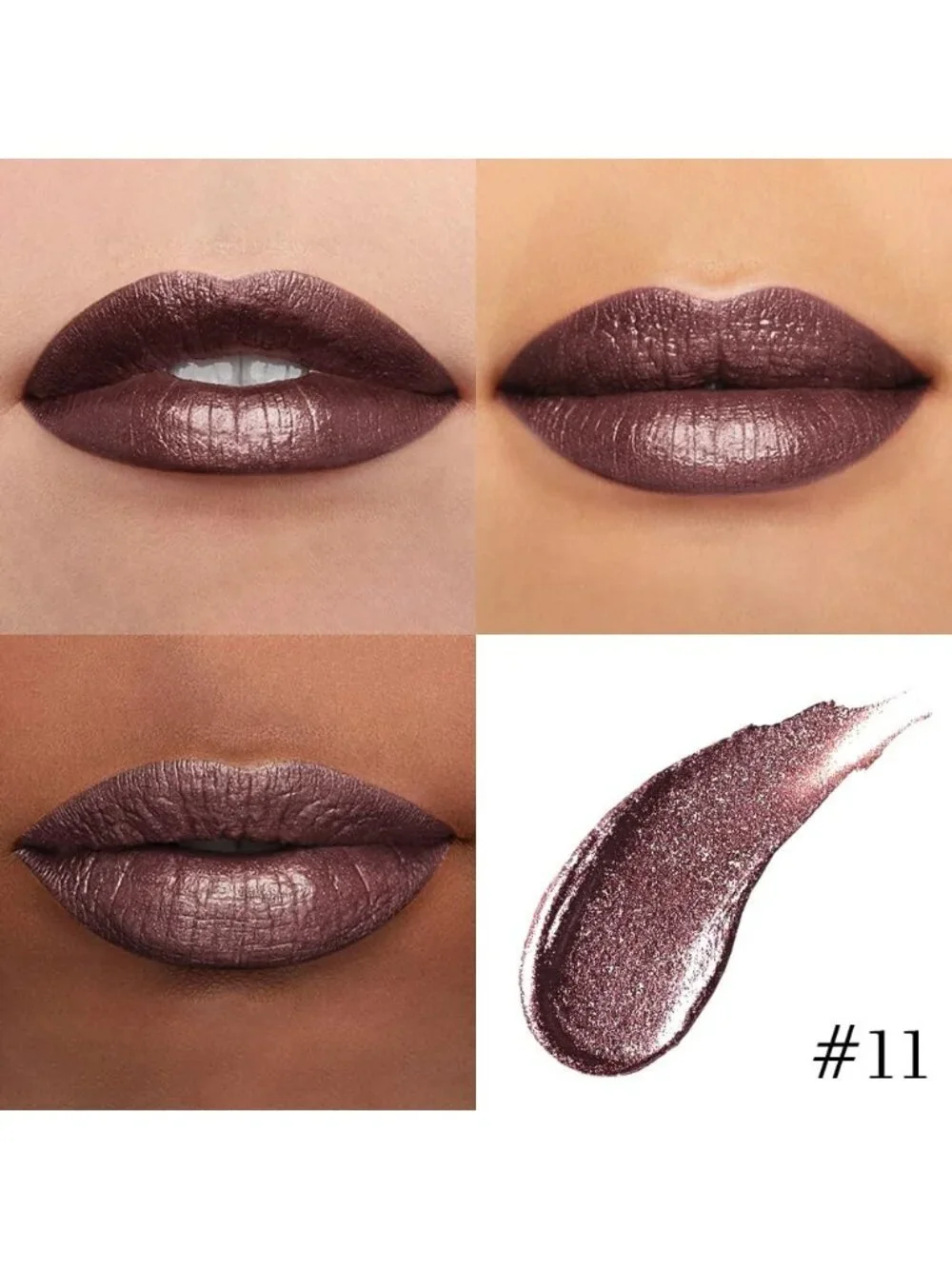 Women's 11# Dark Brown-Metallic 2-in-1 Long Lasting Lipstick And Lip Liner